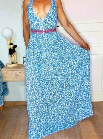 Robe fluide fleurie très longue - Dos nu - Bérénice - 34 - Comme Neuve
