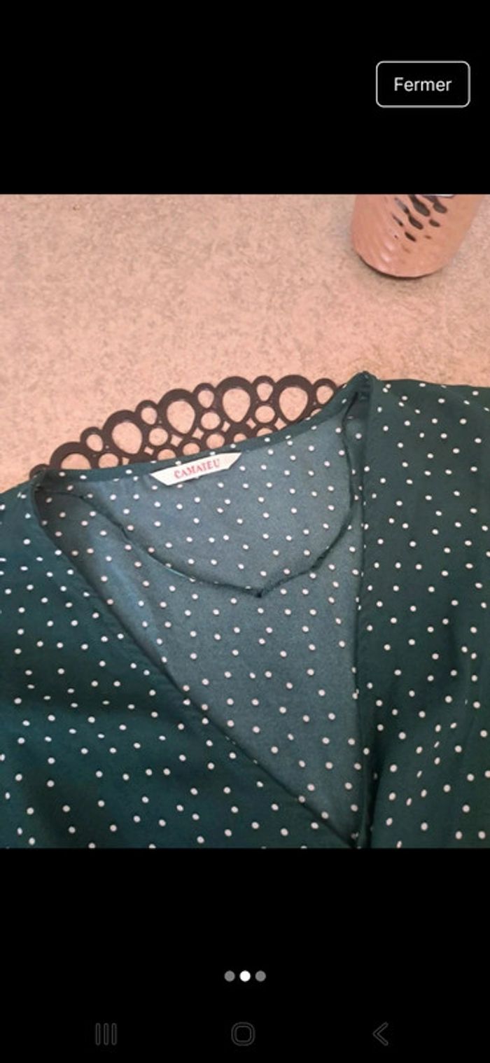 Blouse légère Verte a pois Taille 44 Camaîeu - photo numéro 2