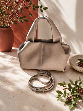 Sac à main Polène en cuir avec bandoulière Gris Beige Vintage - minimaliste