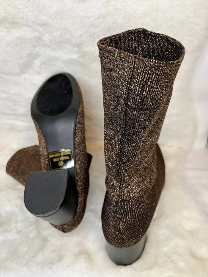 Bottines chaussettes noires et pailletées marrons, dorées pointure 40 - photo numéro 5