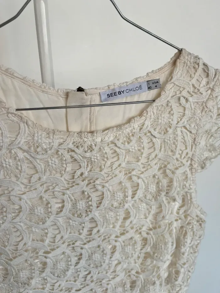 Robe blanc crème dentelle See by Chloé - photo numéro 3