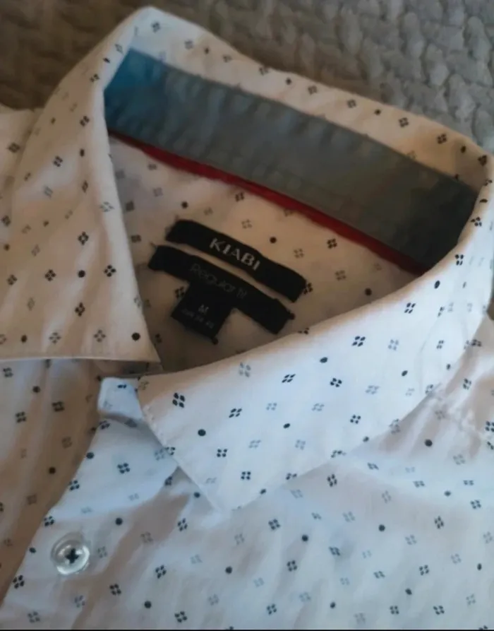 Chemise homme Kiabi Regular Fit – Taille M – Blanc motif losanges - photo numéro 4