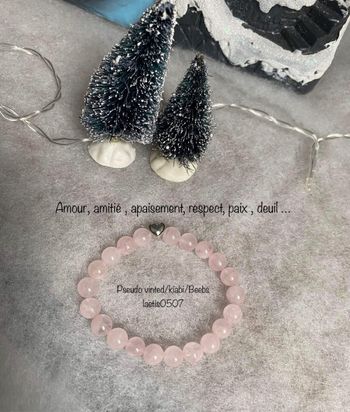Bracelet en quartz rose et petit cœur , lithothérapie