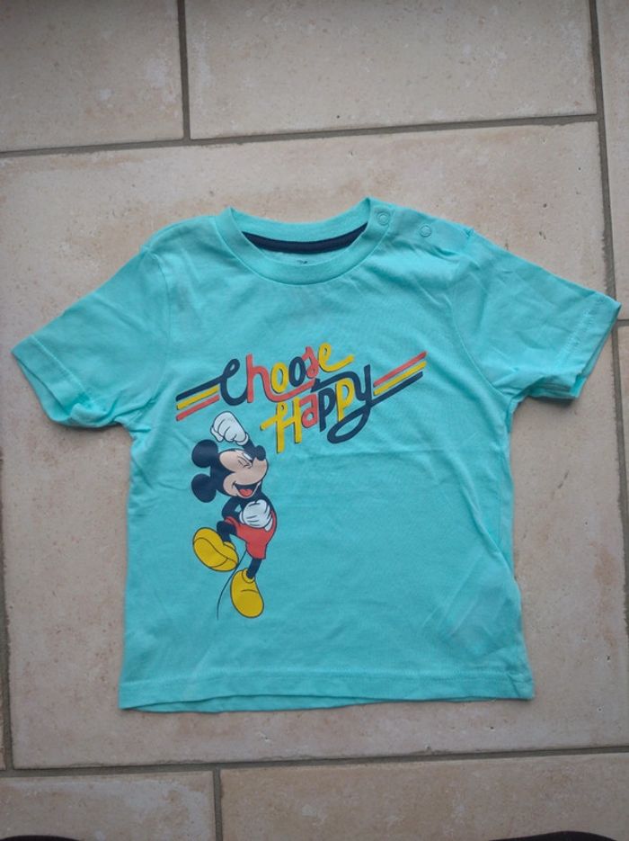Tee shirt chemise manches courtes Garçon 12/24 mois Choose happy Mickey Disney 100% coton