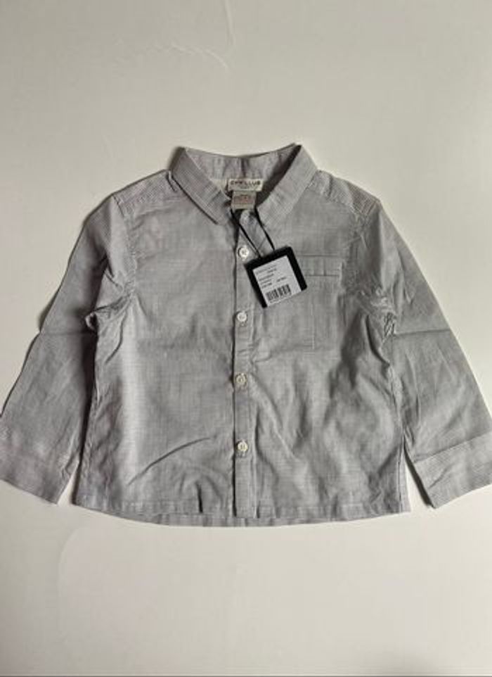 Chemise blanche à carreaux noirs Cyrillus neuf taille 18 mois