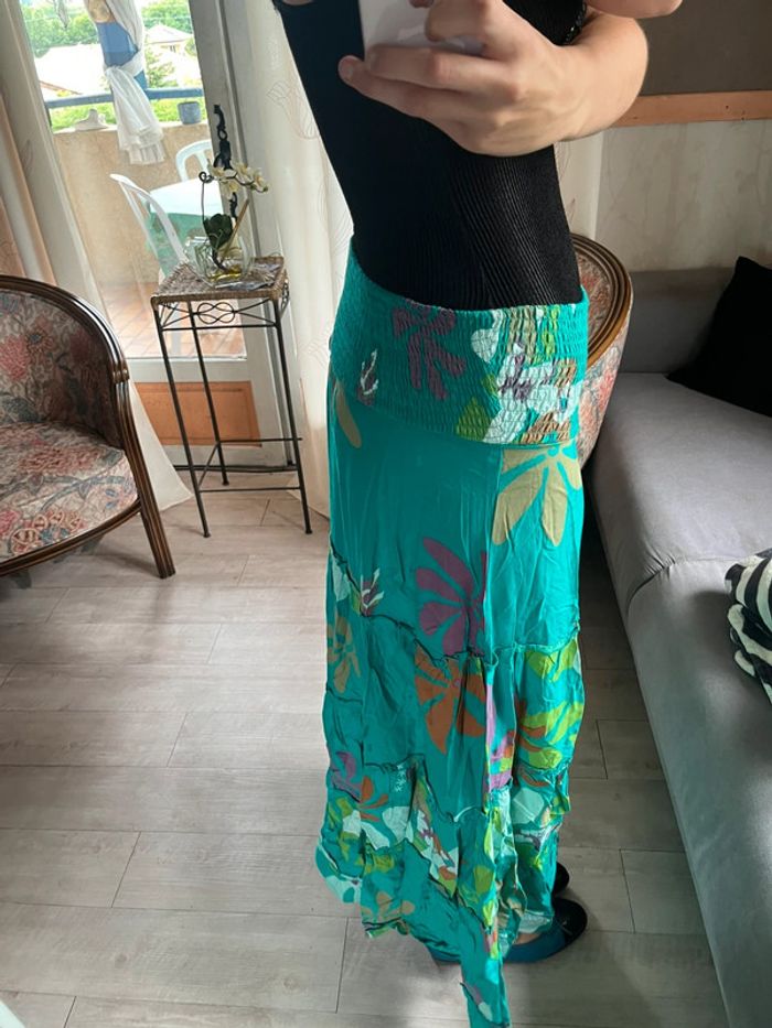 Jupe longue exotique maxi skirt bohème champêtre vintage y2k taille basse - photo numéro 4