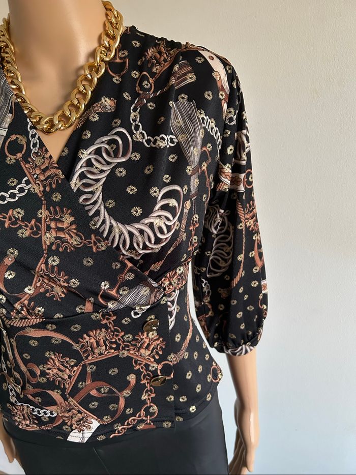 Blouse imprimée et dorée avec manches 3/4 Morgan taille S comme neuve - photo numéro 4