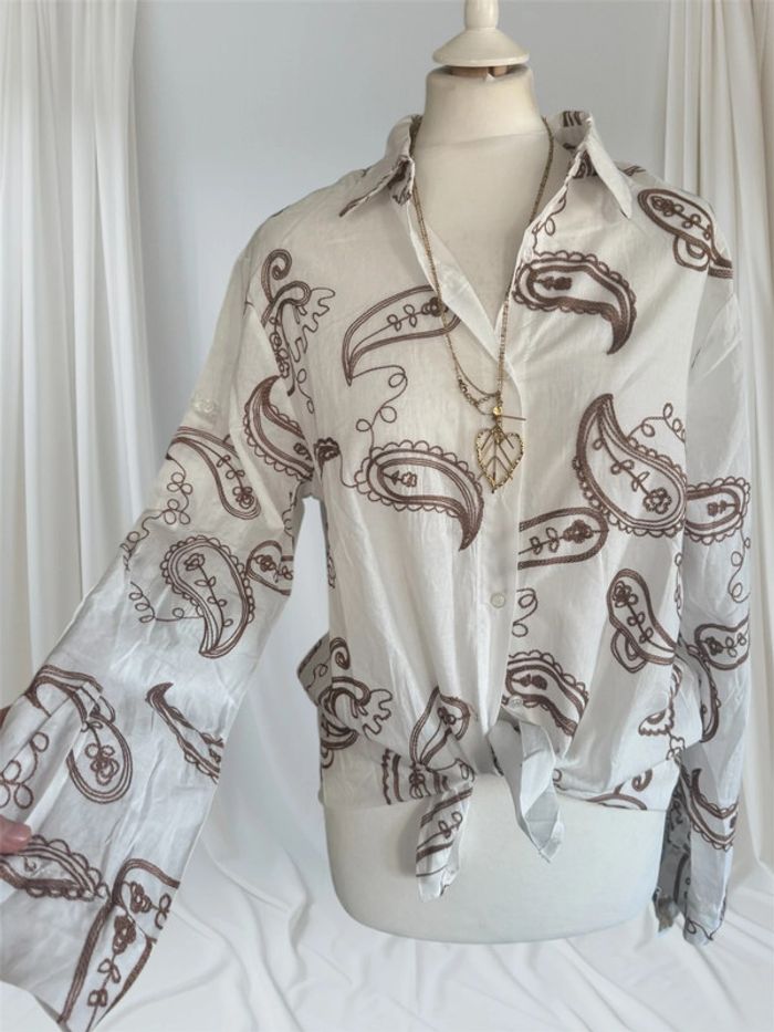 Chemisier blouse blanche beige 100% coton manches longues