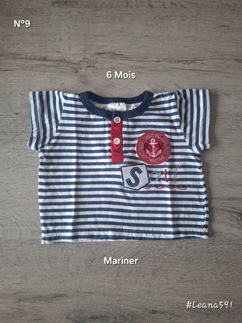 🌷N°9🌷Tee-shirt Courtes Manches - Mariner - 6 Mois🌷
