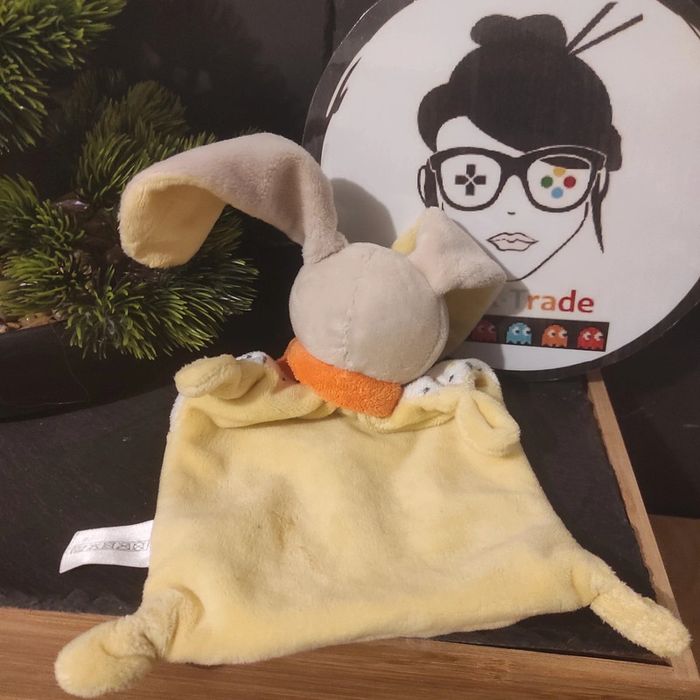 Doudou lapin plat jaune écharpe orange nuage étoiles Nicotoy Simba - photo numéro 2
