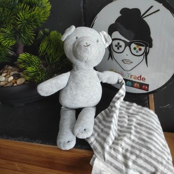 Doudou Peluche Ours Gris Cadet Rousselle Rayure Ourson mouchoir #geektradedoudou