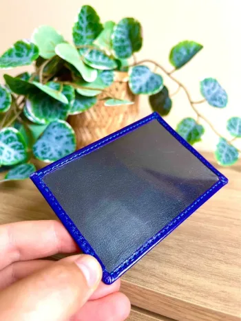 Porte-cartes bleu maroquinerie cuir neuf fenêtre transparente format carte