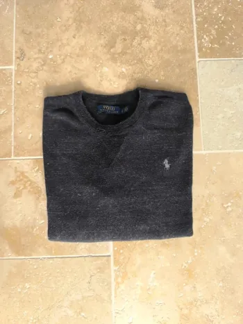 Pull col rond gris foncé chiné logo blanc Polo Ralph Lauren S