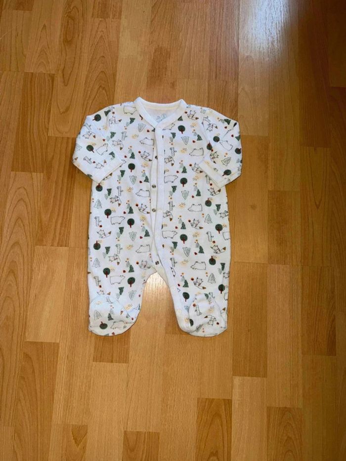 Pyjama bébé U tout Petit - Velours blanc motifs forêt - 3 mois