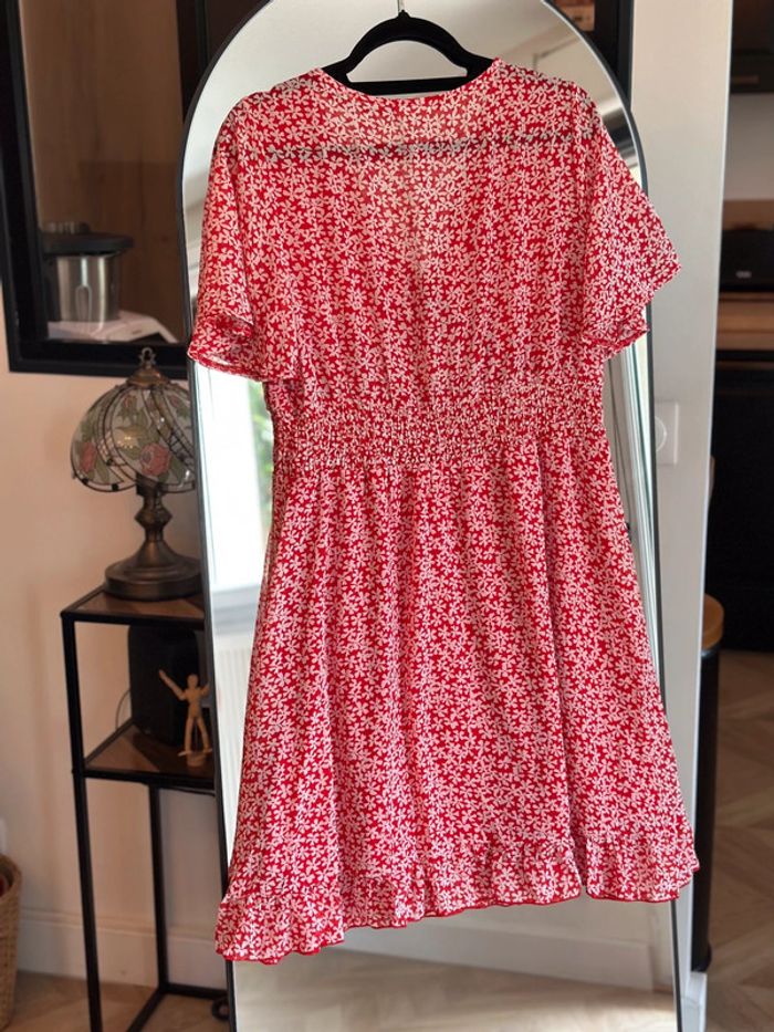 Robe courte rouge imprimé floral blanc Cache Cache taille 40 - photo numéro 5