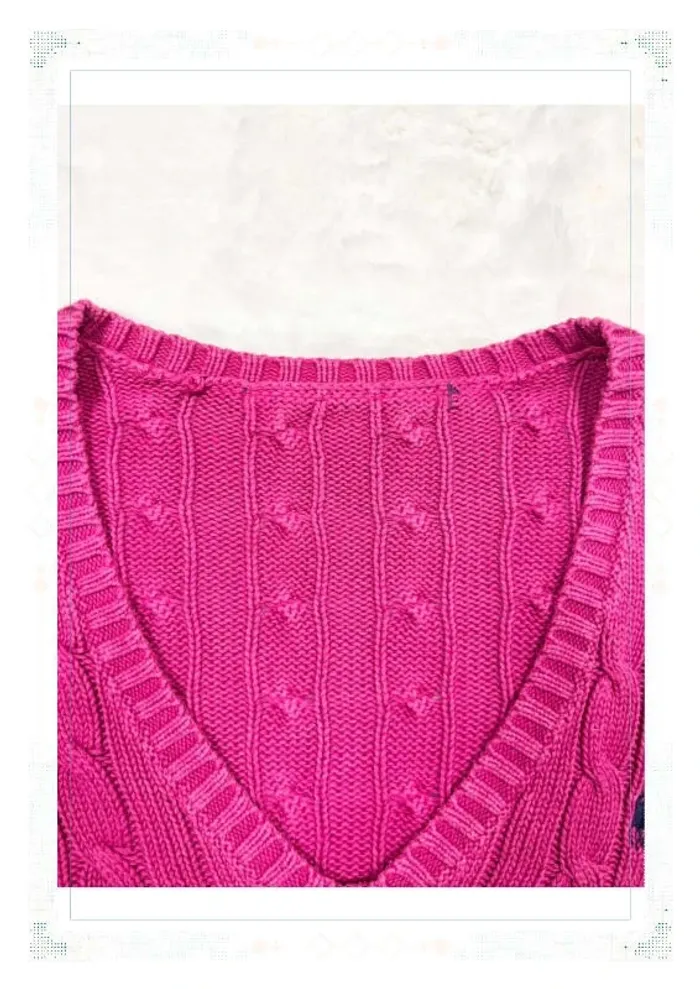 Ralph Lauren pull femme coton torsadé rose col V taille M - photo numéro 6