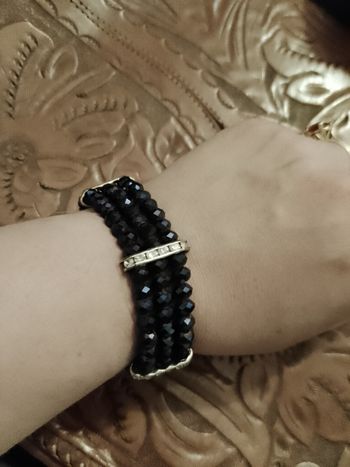 collier perles en verre marines et strass translucides vintage années 80.