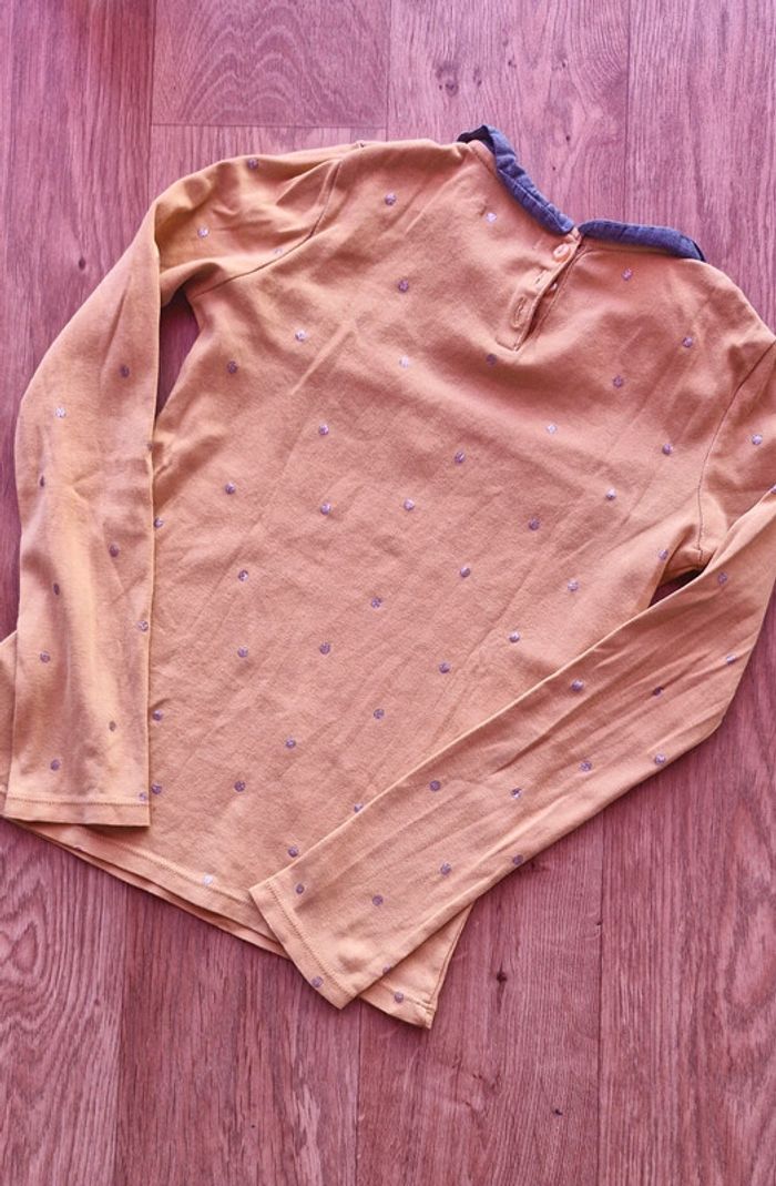 T shirt manches longues jaune moutarde/gris okaïdi 10 ans - photo numéro 4