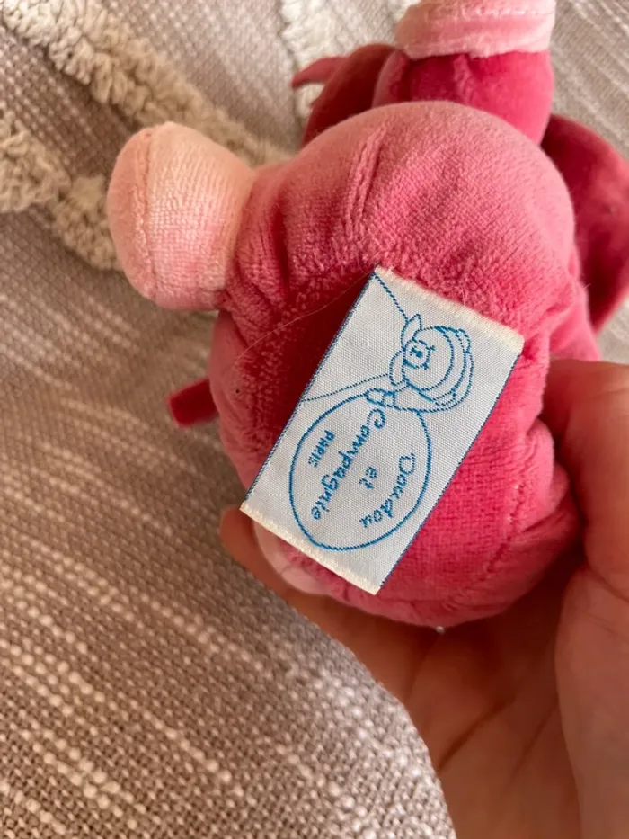 Peluche boule 17cm doudou et compagnie ours arlequin beige et rouge très bon état - photo numéro 4