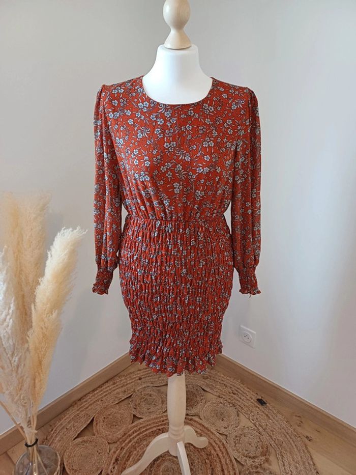 Robe Fleurie smockée couleur rouille/brique Jus de Pom taille S 36