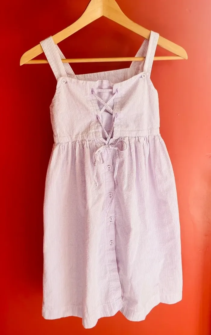 Magnifique robe enfant, rayée blanc et lilas vintage