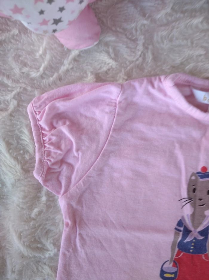 Tee shirt chemise manches courtes Fille 6 mois Chat "Cléo au bord de l'eau" Babibou 100% coton - photo numéro 3