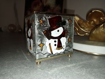 Photophore/ bougeoir bonhomme de neige en verre et métal excellent état