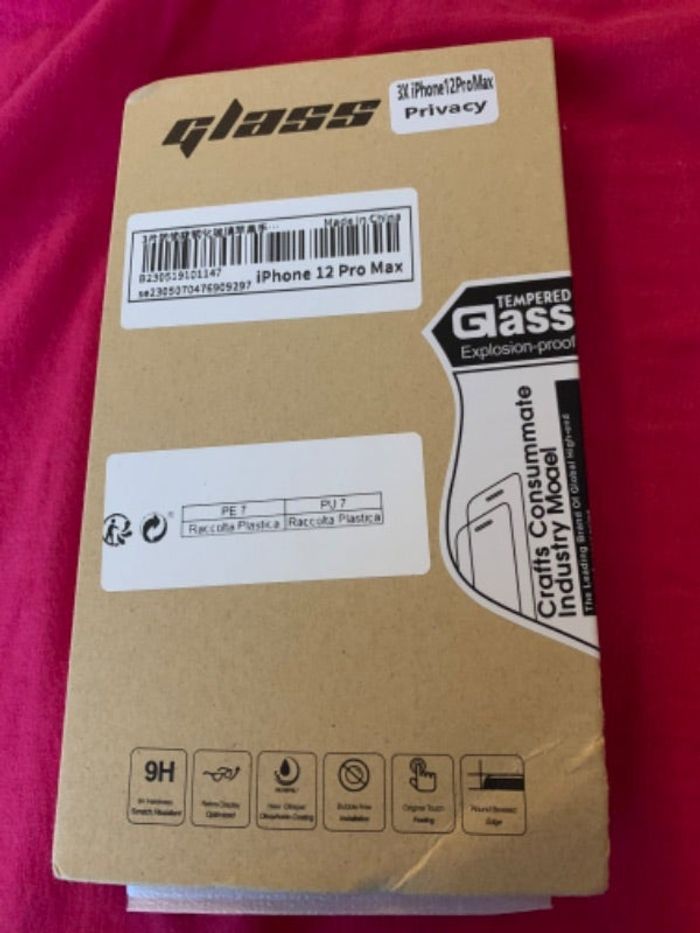 Verre trempée pour i phone 12 pro max noir  3 pièces