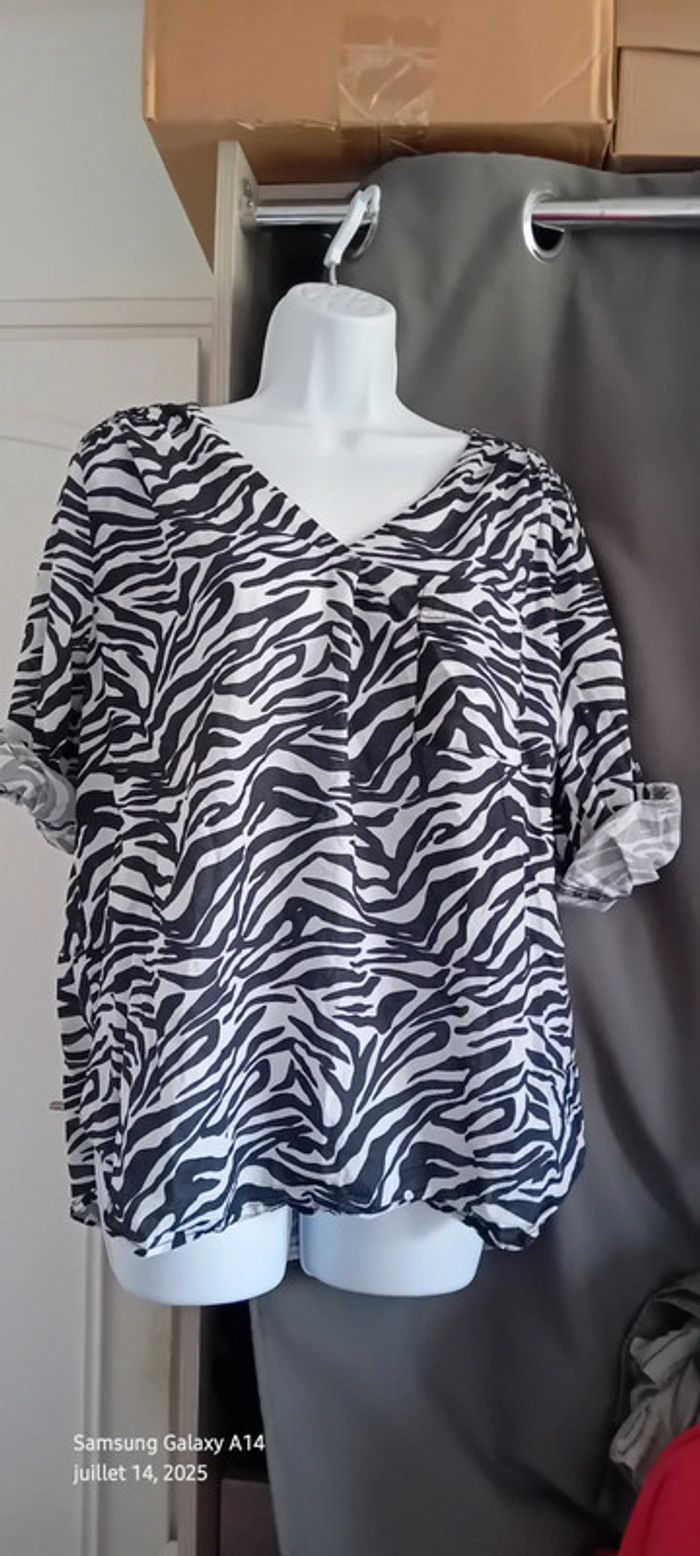 Blouse légère manches 3/4 réglables col V avec poche imprimé zèbre femme xl yessica - photo numéro 2