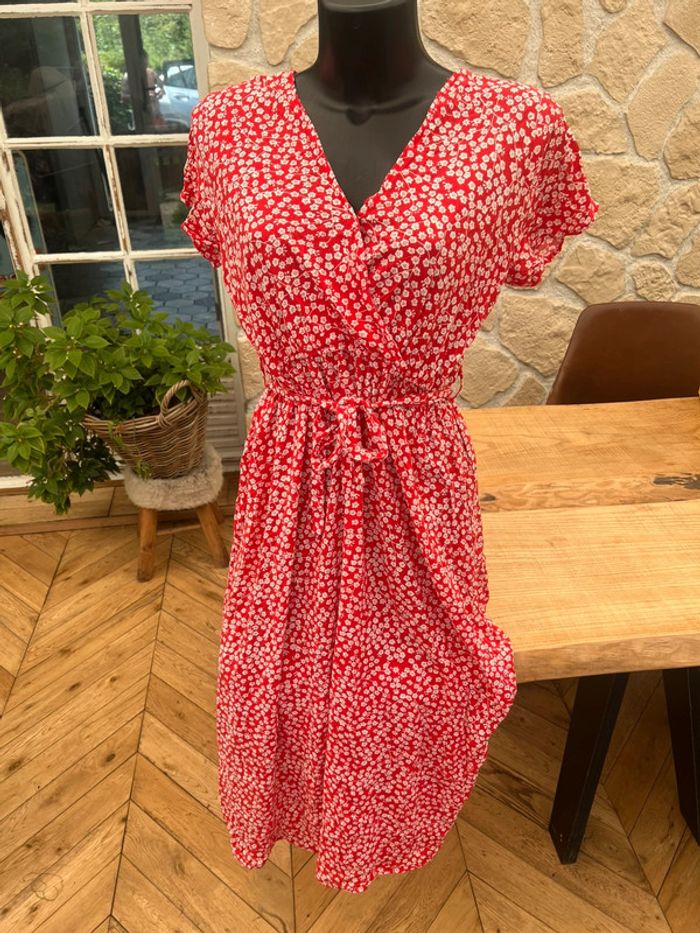 Robe longue rouge à fleurs été taille S M 36 38 juju s’amuse deluxe