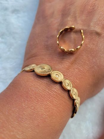 Bracelet et bague soleil d été acier gold