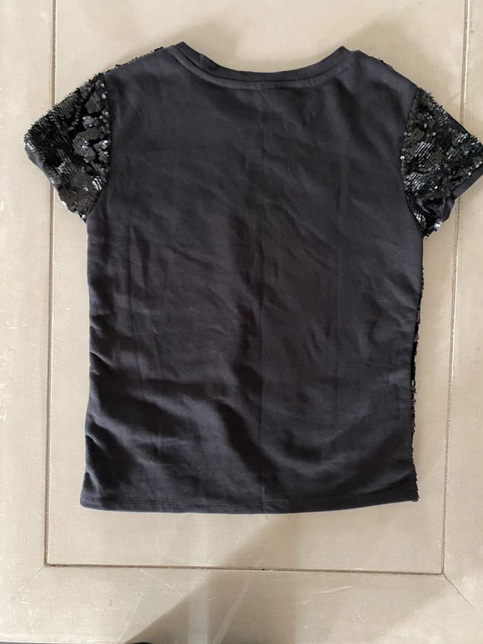 Tee shirt Camaïeu noir à sequins noirs et velours taille S neuf avec étiquette - photo numéro 12