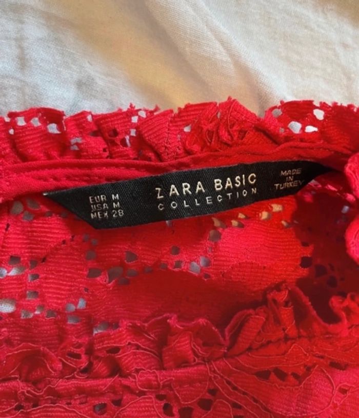 Robe rouge dentelle M, manches 3/4 Zara Basic - photo numéro 4