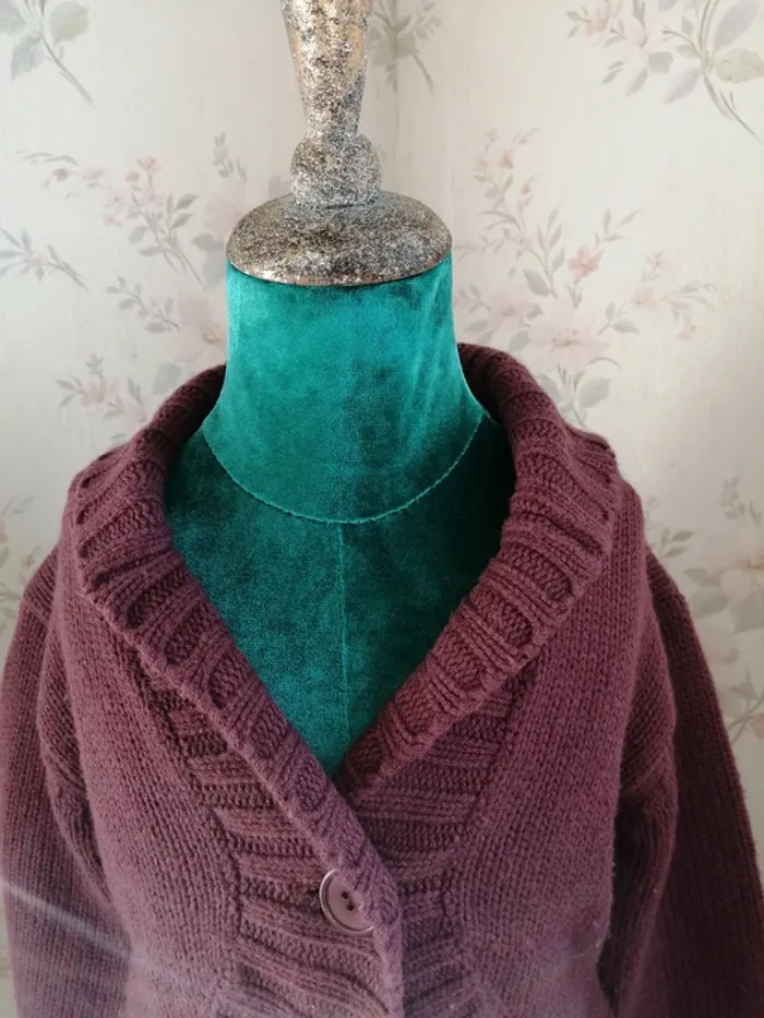 Gilet Boléro marron prune avec bouton et détails côtelés / liorina / (6ans) - photo numéro 4