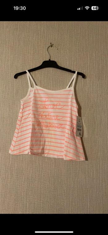 Debardeur rose et blanc 8 ans gemo neuf