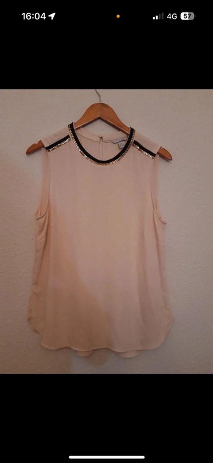 Blouse  H & M taille xl rose  poudré empiècement or et argent