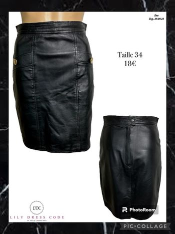 🖤 Jupe noire effet cuir à boutons dorés – Taille 34 SOLDÉ -50% 🖤