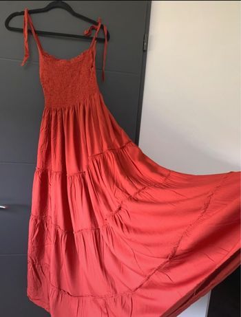 Robe longue d’été à bretelles et smock couleur chic terracotta  rouille taille unique