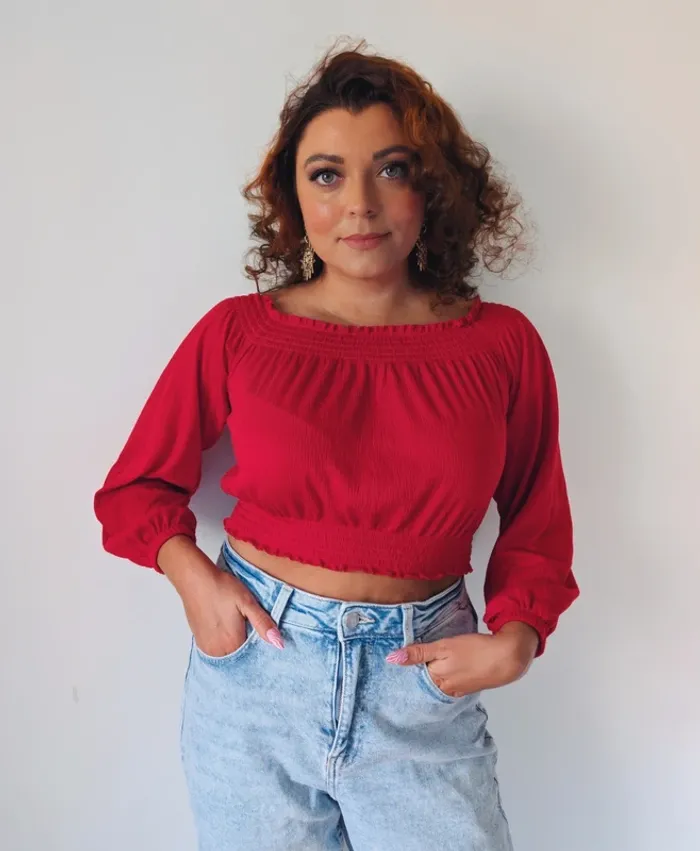 Blouse rouge épaules nues élastique bohème chic H&M Taille 34