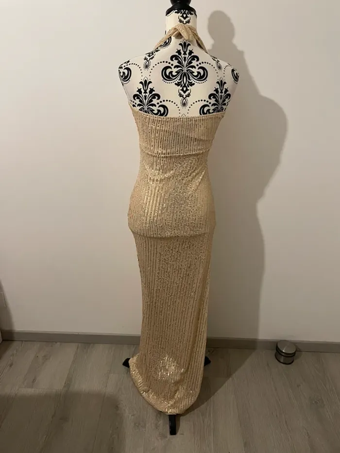 Robe de soirée ChicMe longue à sequins dorés | Taille M | Neuf - photo numéro 5