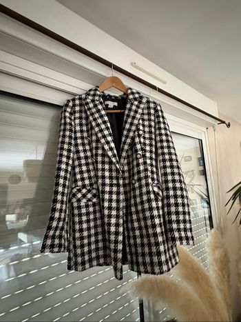 Blazer long pied-de-poule