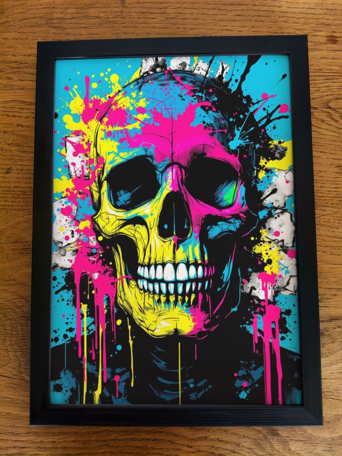 Poster Affiche A4 (21 × 29,7 cm) skull fluo pop art – Déco murale edgy & colorée - photo numéro 3