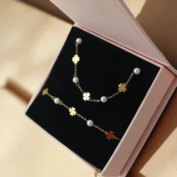 Sublime ensemble collier + bracelet "Trèfle d’Or"