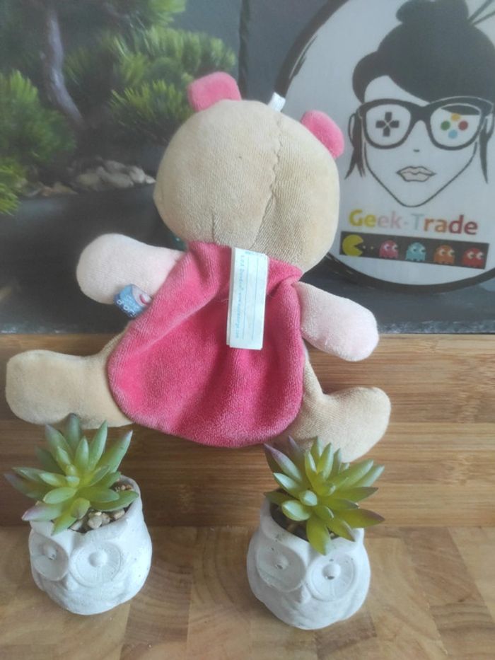 Doudou Knuffel Ours Marron Rose Étoile Mouchoir Plat #geektradedoudou - photo numéro 2