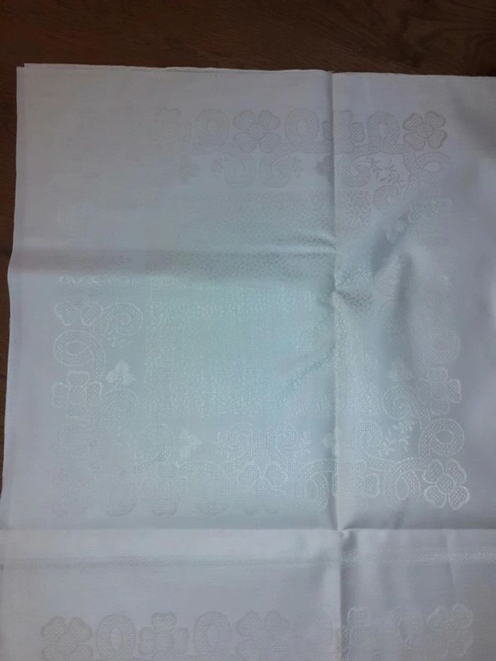 Neuf 1 Nappe et 12 serviettes damassé metis crème - photo numéro 4