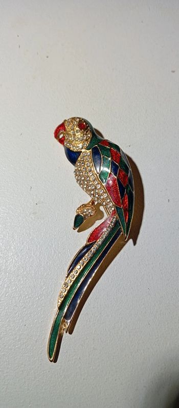 Jolie broche perroquet email et strass