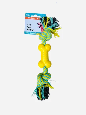 Jouet pour chien Forpet en corde tressée + os en caoutchouc jaune 29 cm Neuf