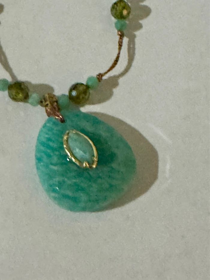 Collier réglable cordon tissé finitions chaîne réglable perles et pierre jade vert habaha Paris - photo numéro 5