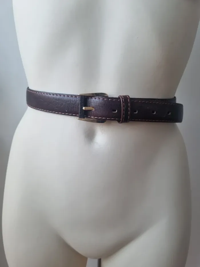 Ceinture en cuir marron et dore vintage - photo numéro 6