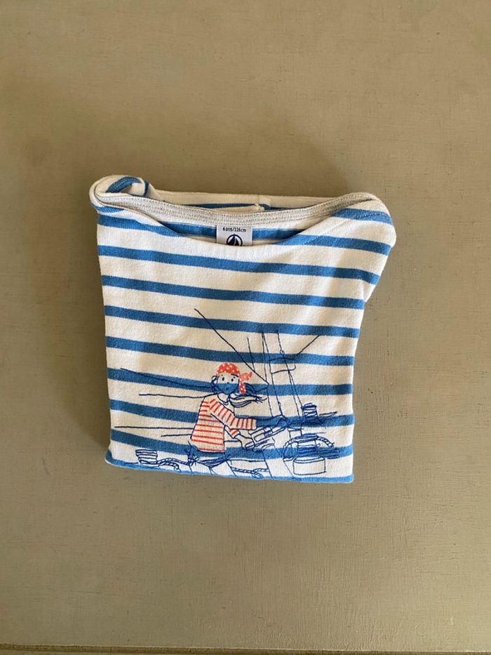 Marinière blanche à rayures bleues petit bateau 6 ans - photo numéro 14